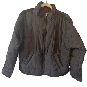 Black Quilted Dictionary Womens Jacket Size Small Hip Length Zip Up 2 Pockets